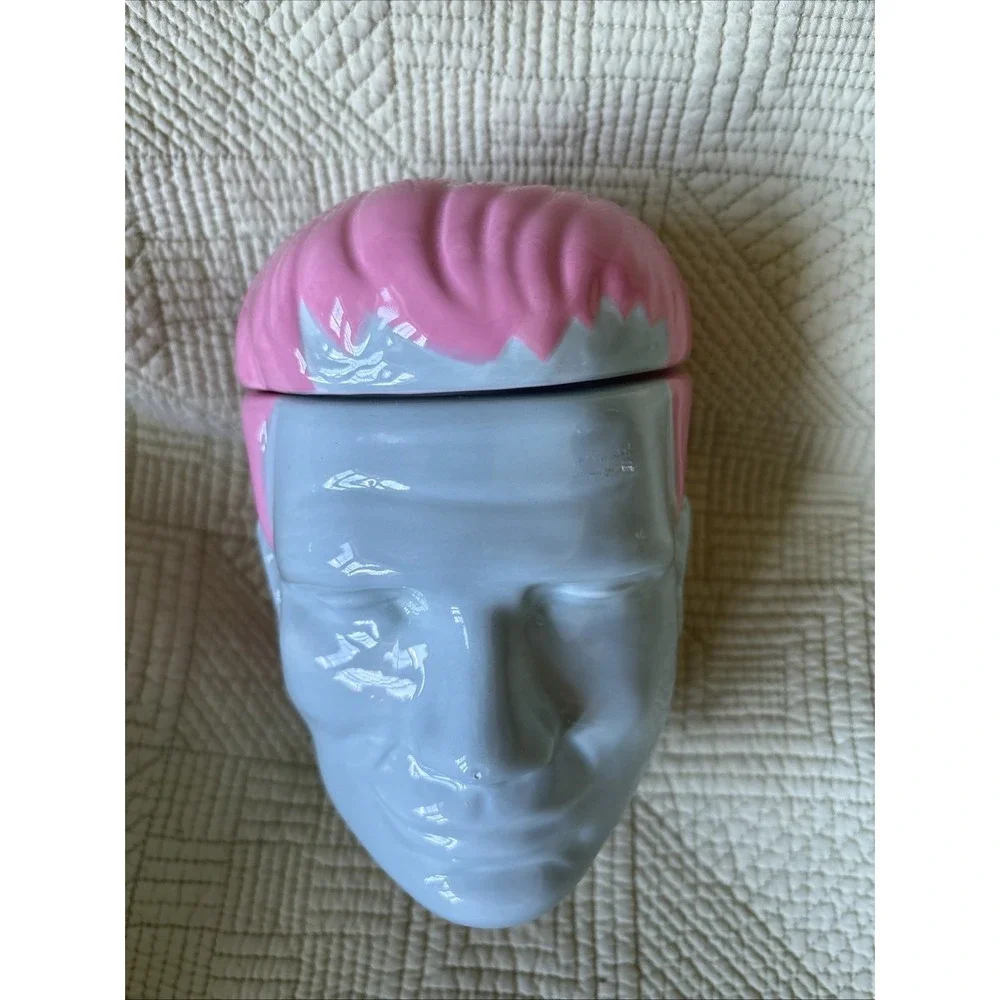 Frankenstein Monster Head Candy Jar Trinkets Pink Pastels Novelty Retro Repro